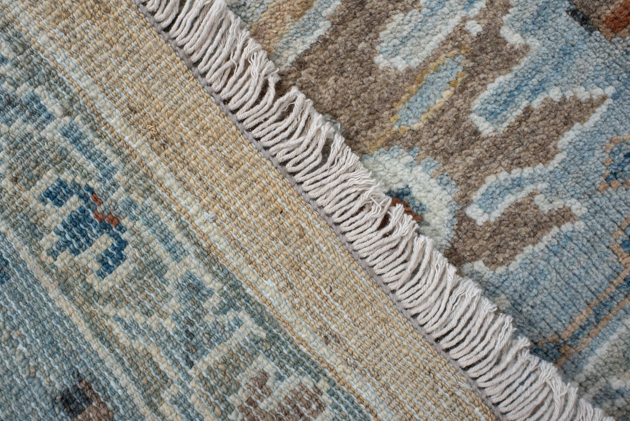 7' x 8' one-of-a-kind handmade vintage Sultanabad rug. Color palette: light blue, beige, ivory, taupe, slate, rust, brown