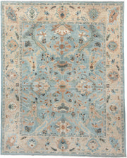 9' x 12' one-of-a-kind handmade vintage Sultanabad large size rug. Color palette: sky blue, ivory, taupe, terra cotta, slate