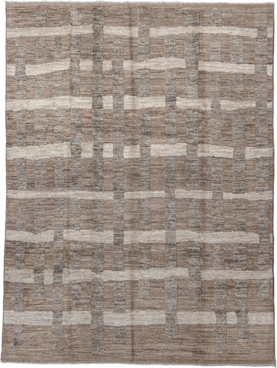 9' x 12' one-of-a-kind handmade vintage Moroccan large size rug. Color palette: taupe, ivory, stone, greige, beige, camel