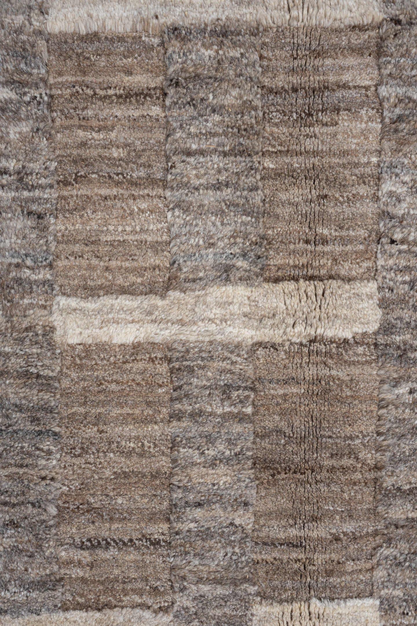 9' x 12' one-of-a-kind handmade vintage Moroccan large size rug. Color palette: taupe, ivory, stone, greige, beige, camel