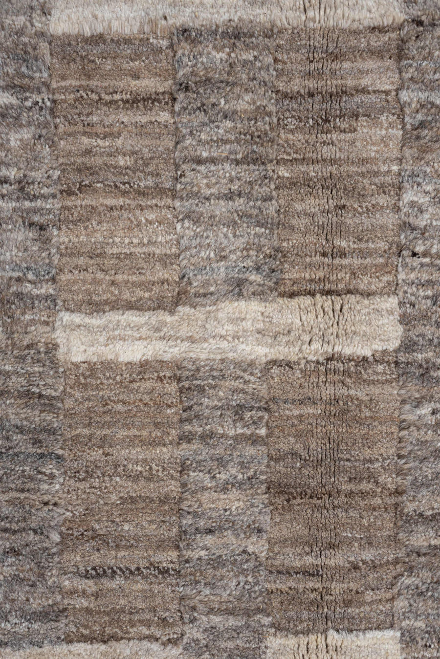9' x 12' one-of-a-kind handmade vintage Moroccan large size rug. Color palette: taupe, ivory, stone, greige, beige, camel