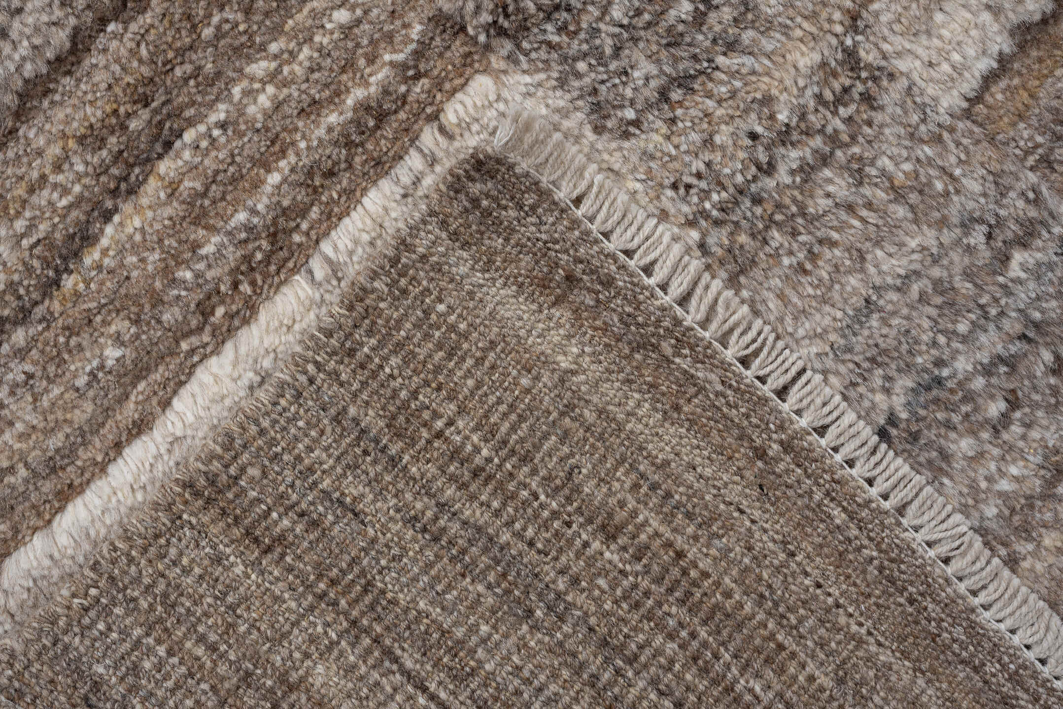 9' x 12' one-of-a-kind handmade vintage Moroccan large size rug. Color palette: taupe, ivory, stone, greige, beige, camel