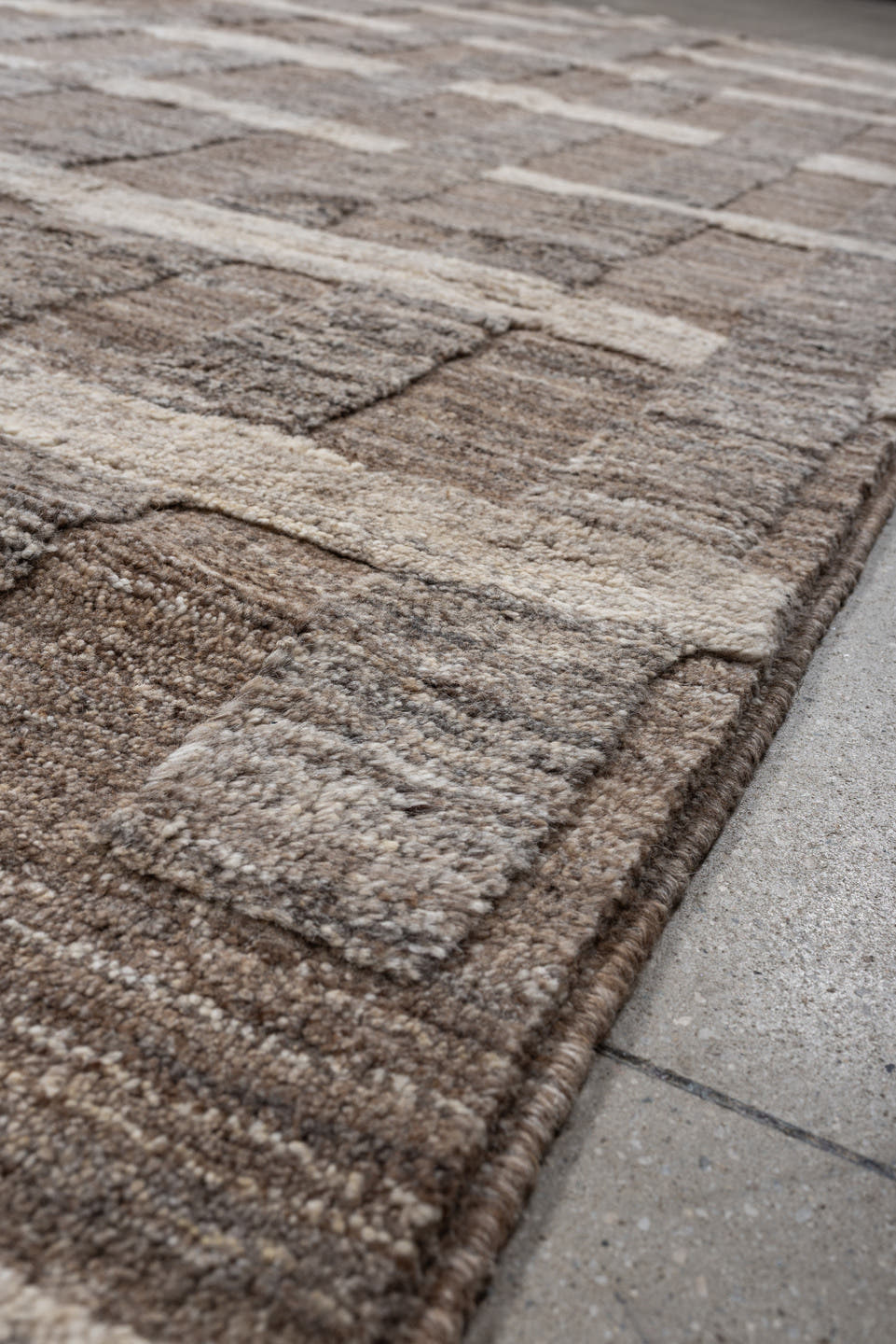9' x 12' one-of-a-kind handmade vintage Moroccan large size rug. Color palette: taupe, ivory, stone, greige, beige, camel