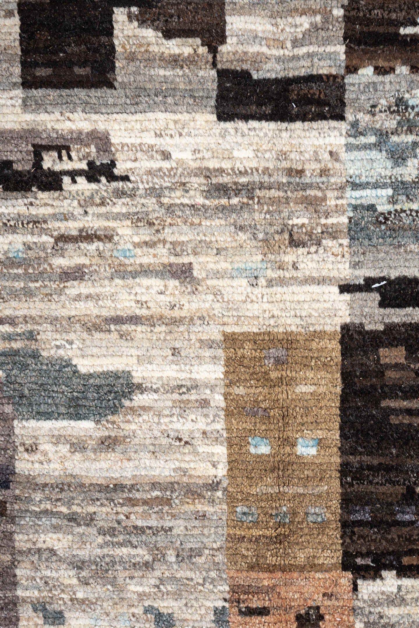 8' x 10' one-of-a-kind handmade vintage Tulu large size rug. Color palette: gray, ivory, taupe, charcoal, terracotta, brown