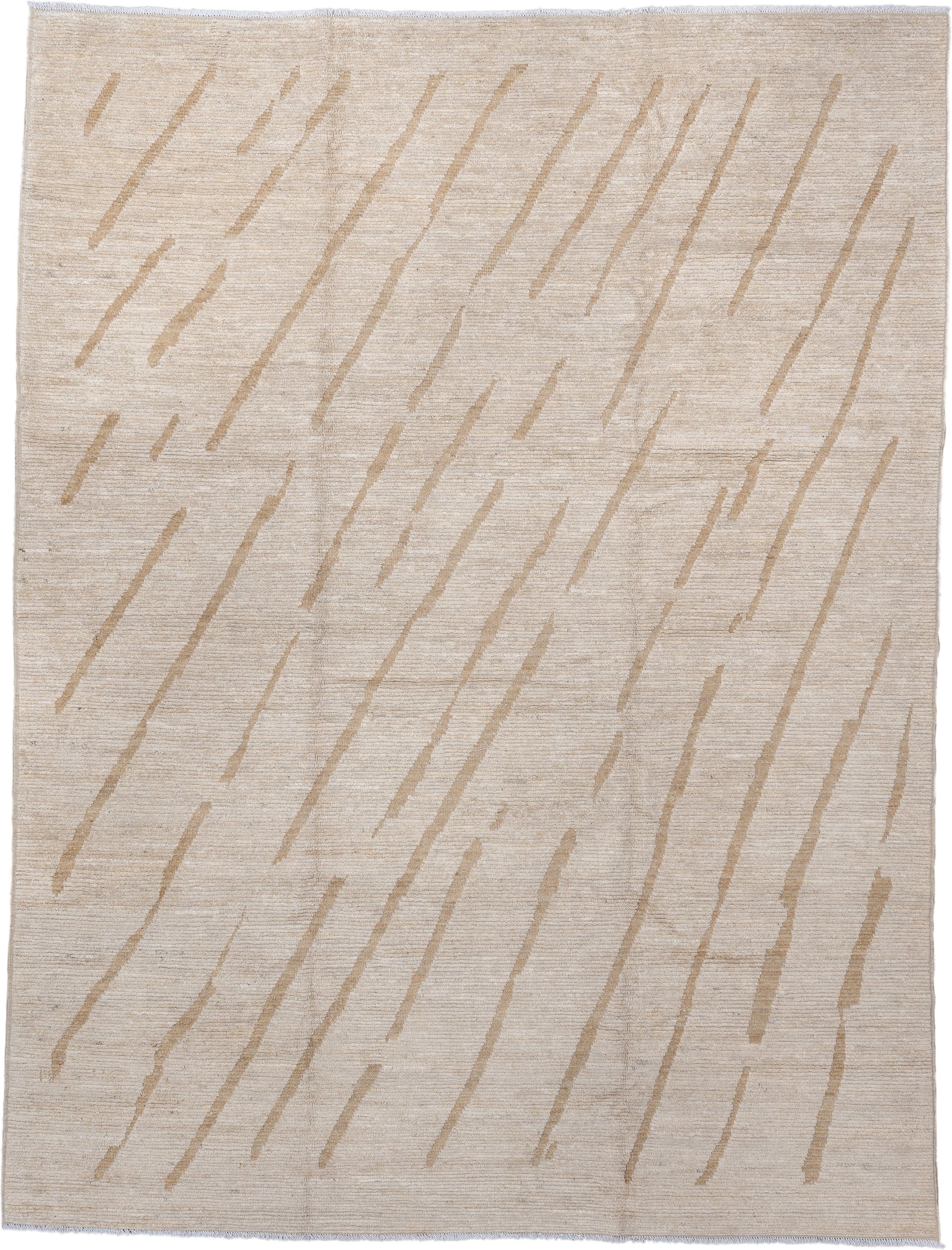 9' x 12' one-of-a-kind handmade vintage Tulu large size rug. Color palette: cream, camel, ivory, beige