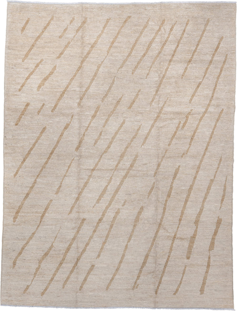 9' x 12' one-of-a-kind handmade vintage Tulu large size rug. Color palette: cream, camel, ivory, beige