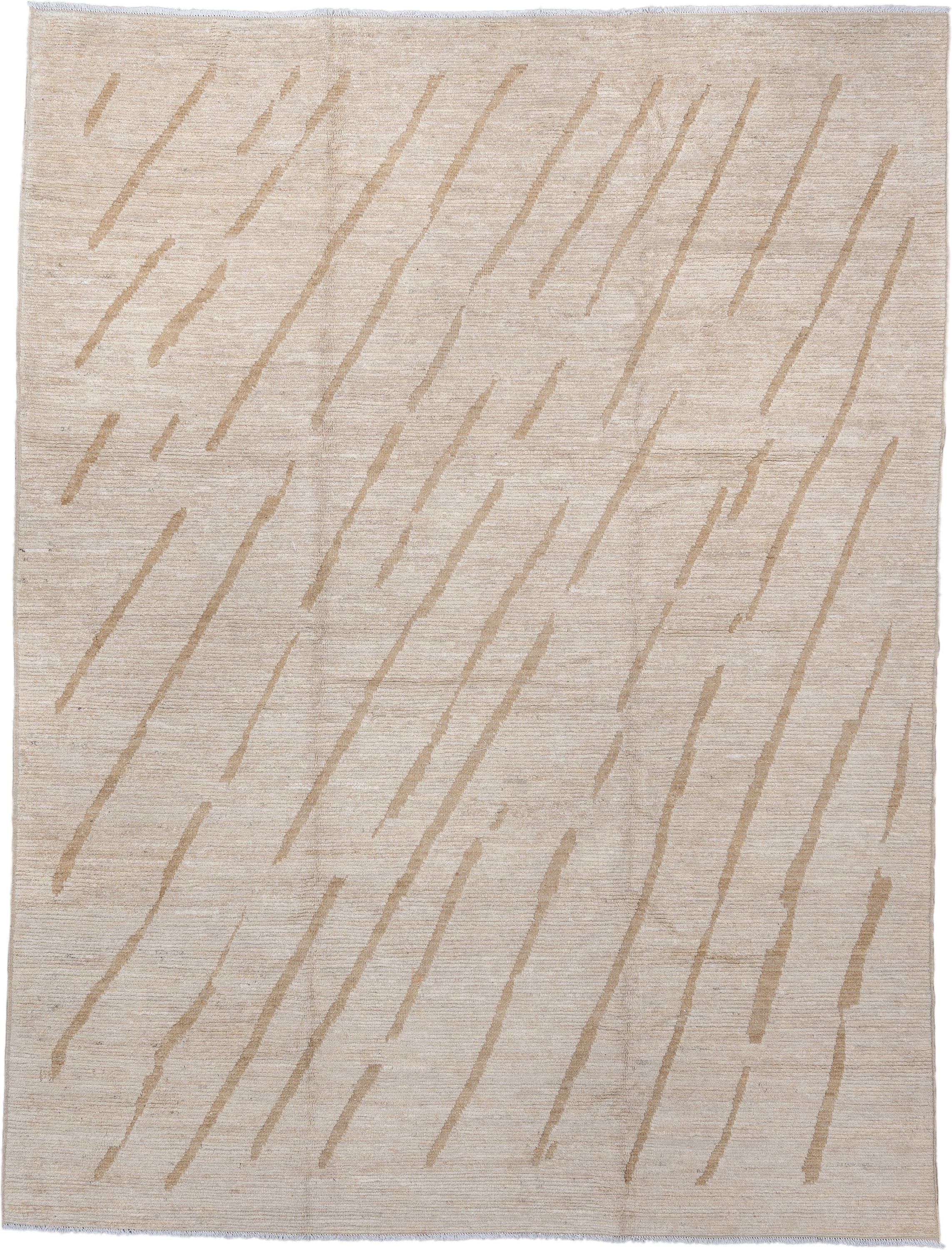 9' x 12' one-of-a-kind handmade vintage Tulu large size rug. Color palette: cream, camel, ivory, beige