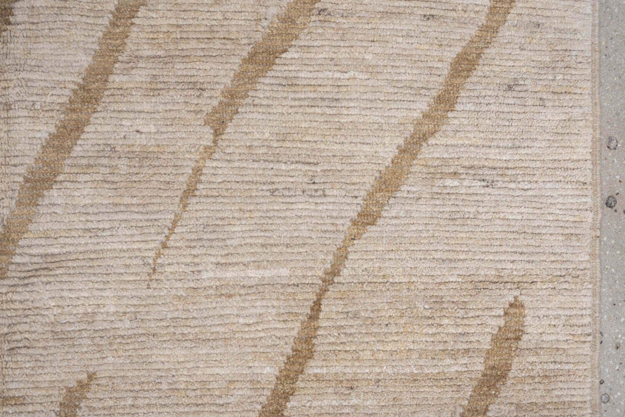 9' x 12' one-of-a-kind handmade vintage Tulu large size rug. Color palette: cream, camel, ivory, beige