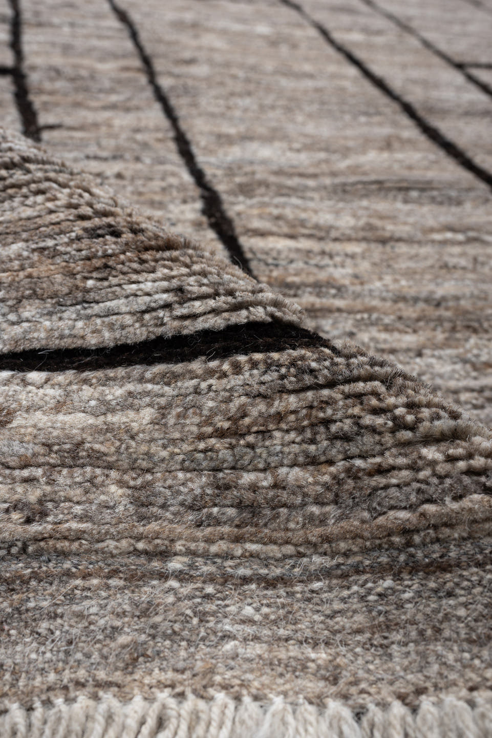 9' x 11' one-of-a-kind handmade vintage Moroccan large size rug. Color palette: taupe, ivory, charcoal, greige, stone, beige