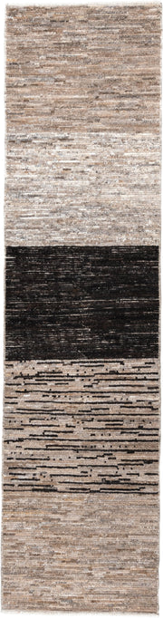 3' x 12' one-of-a-kind handmade vintage Tulu runner rug. Color palette: taupe, ivory, charcoal, cream, brown, greige, beige