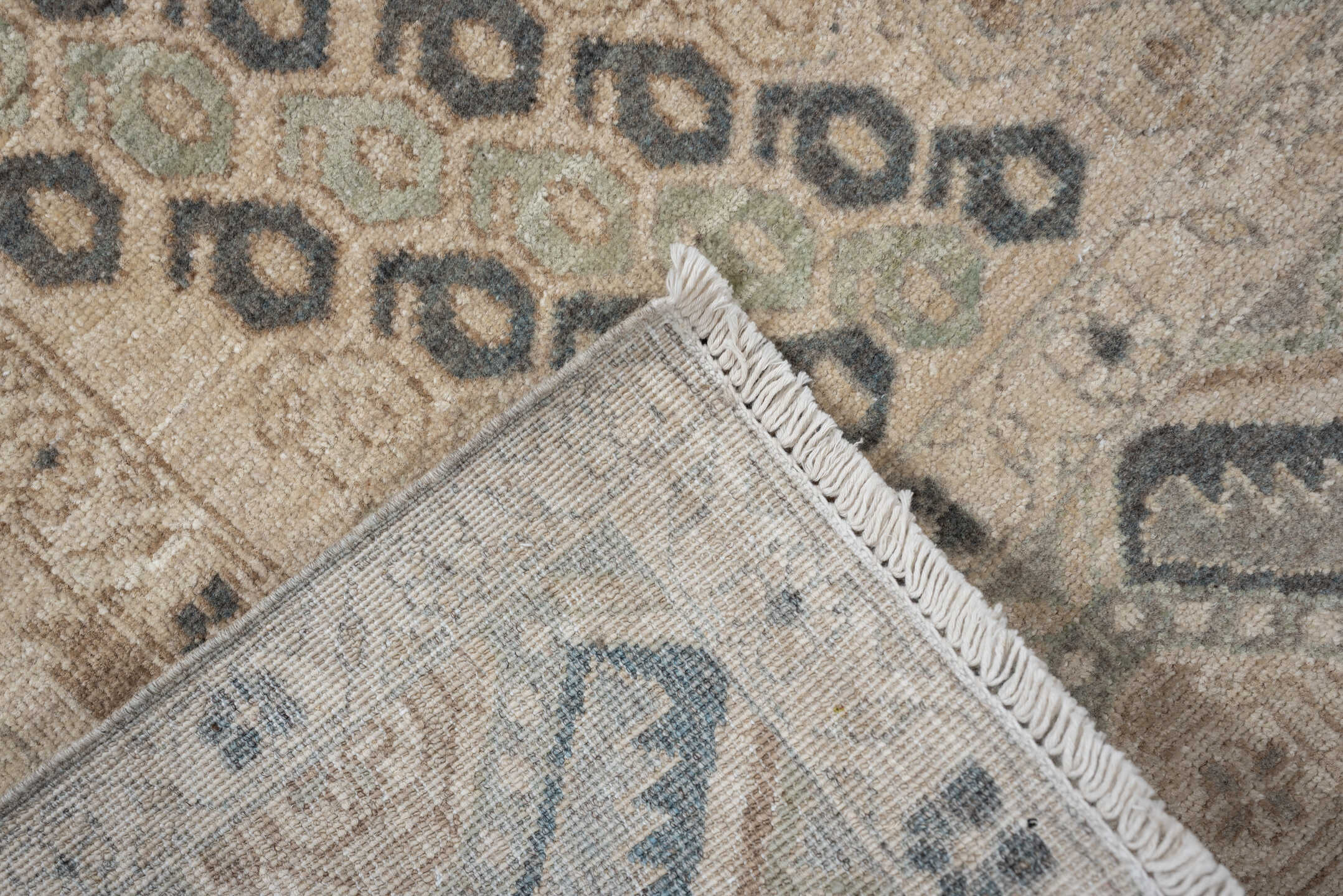 5' x 7' one-of-a-kind handmade vintage Afshar rug. Color palette: ivory, charcoal, sage, sand, taupe, camel, black, gray