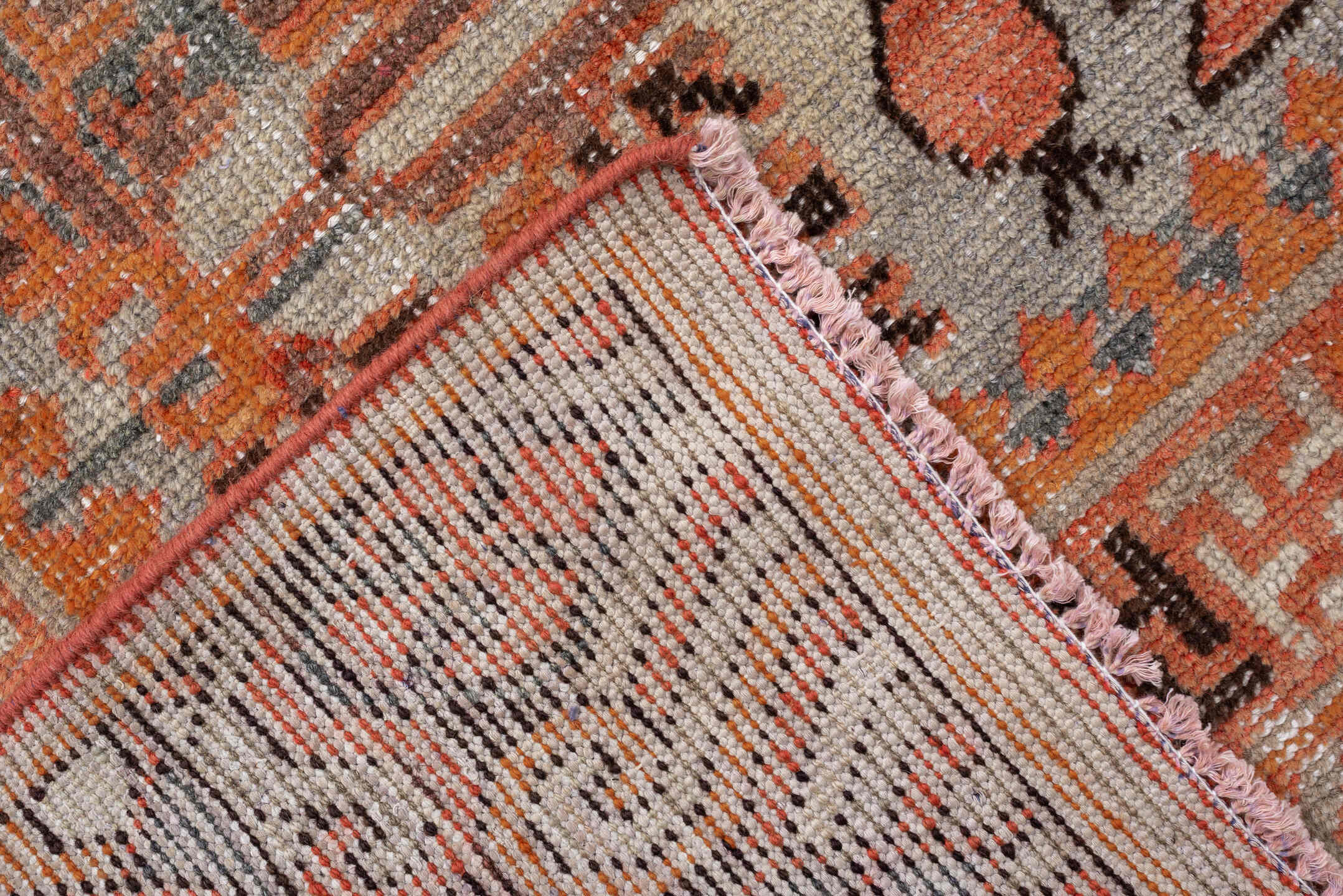 6' x 13' one-of-a-kind handmade antique Khotan large size rug. Color palette: slate, terra cotta, rust, ivory, charcoal