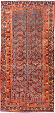 6' x 14' one-of-a-kind handmade antique Khotan large size rug. Color palette: slate, terracotta, rust, ivory, charcoal