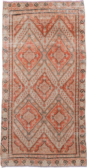 5' x 10' one-of-a-kind handmade antique Khotan large size rug. Color palette: coral, ivory, taupe, charcoal, sand
