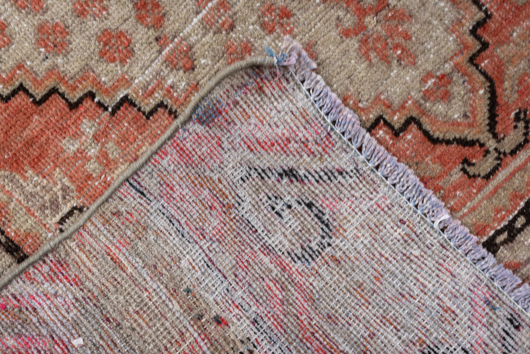 5' x 10' one-of-a-kind handmade antique Khotan large size rug. Color palette: coral, ivory, taupe, charcoal, sand