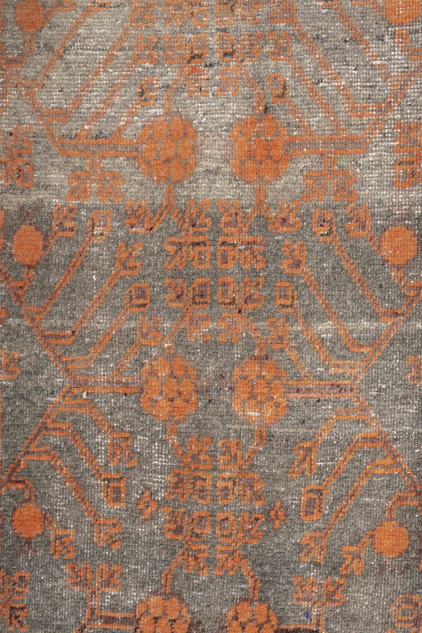 5' x 11' one-of-a-kind handmade antique Khotan large size rug. Color palette: taupe, terra cotta, charcoal, ivory, camel