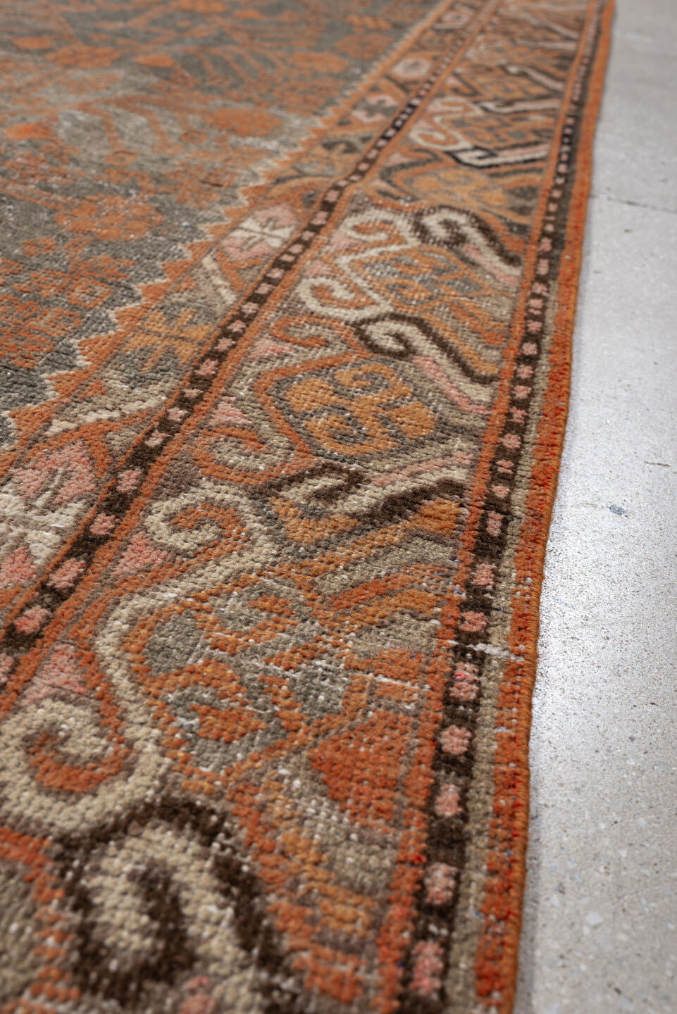 5' x 11' one-of-a-kind handmade antique Khotan large size rug. Color palette: taupe, terra cotta, charcoal, ivory, camel