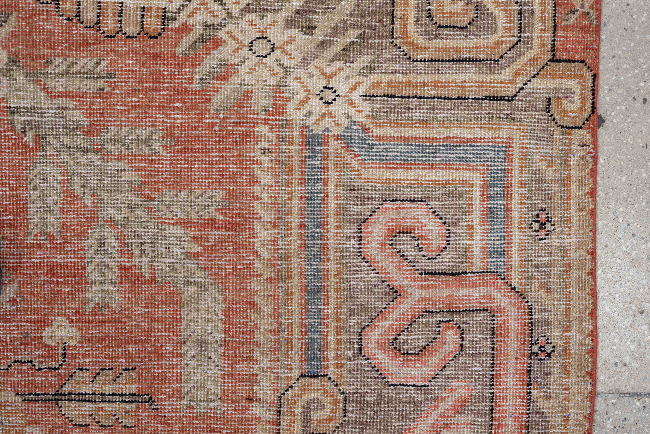 5' x 8' one-of-a-kind handmade vintage Khotan medium size rug. Color palette: terra cotta, ivory, taupe, slate, blush, camel