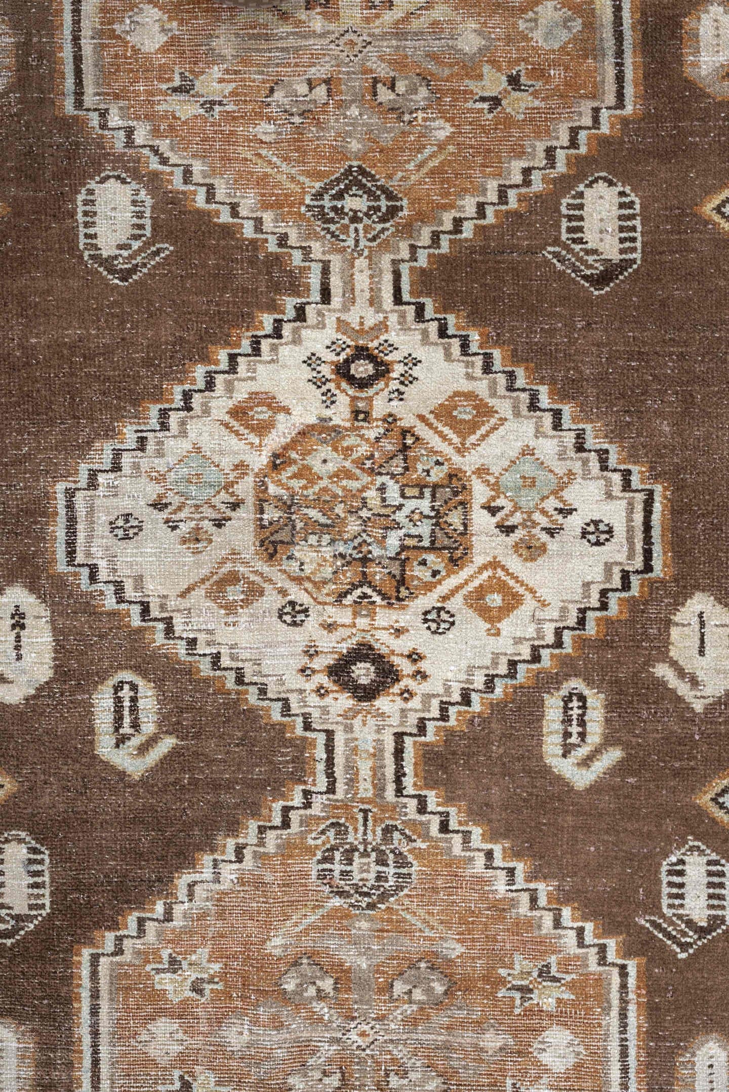 3' x 5' one-of-a-kind handmade antique Hamadan small size rug. Color palette: brown, ivory, camel, taupe, rust, charcoal