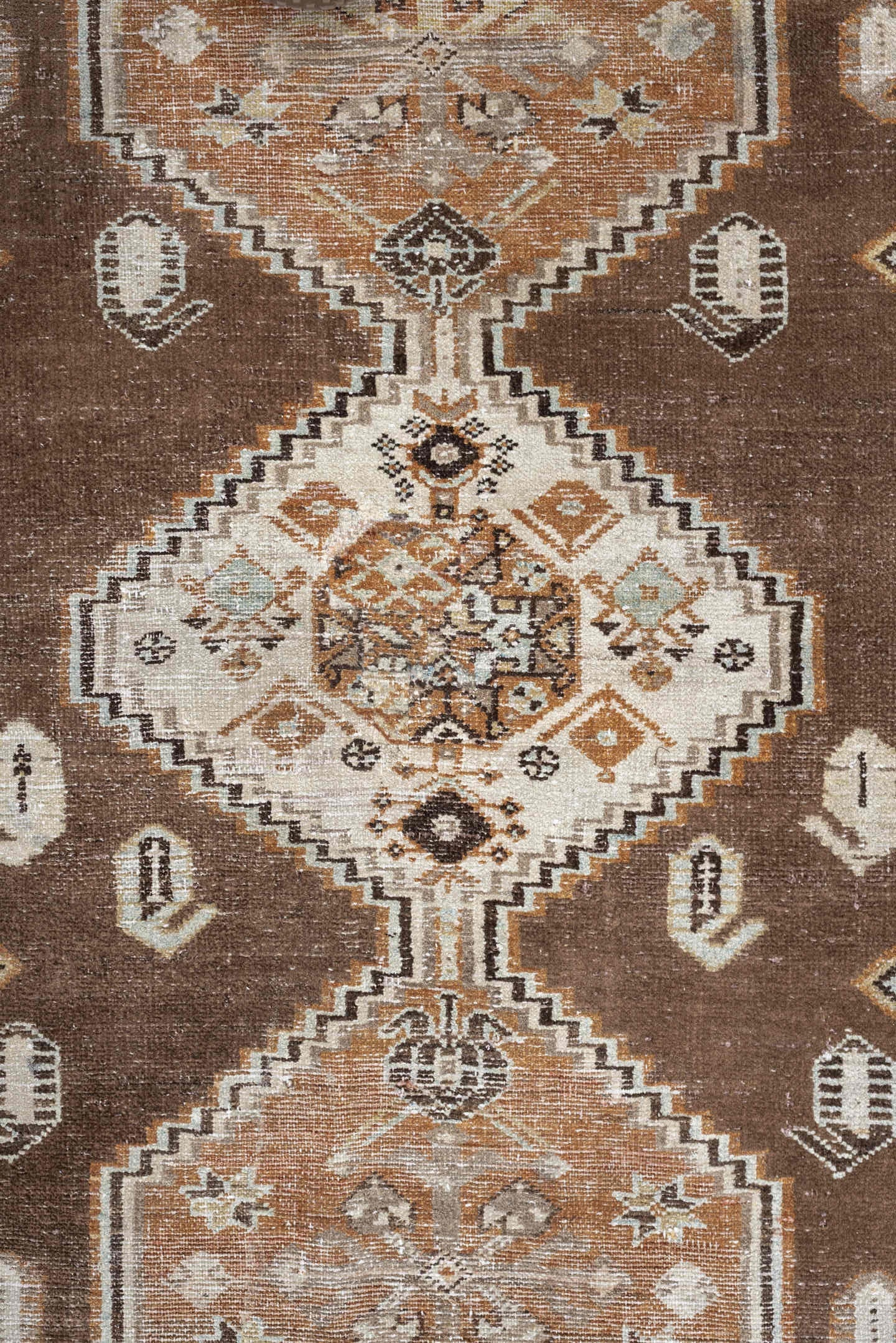 3' x 5' one-of-a-kind handmade antique Hamadan small size rug. Color palette: brown, ivory, camel, taupe, rust, charcoal
