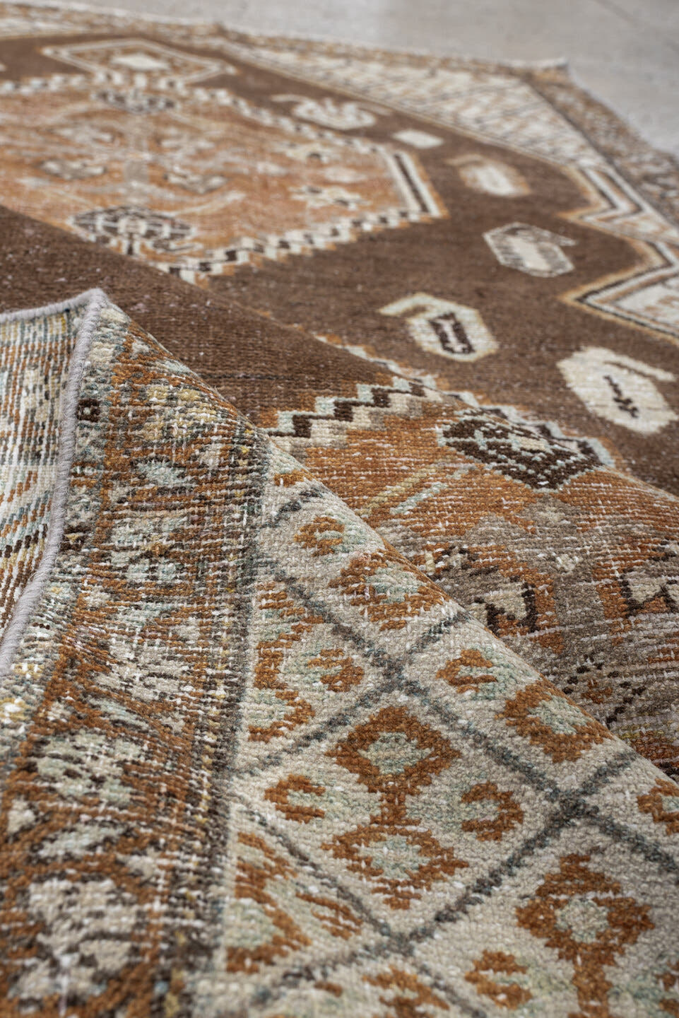 3' x 5' one-of-a-kind handmade antique Hamadan small size rug. Color palette: brown, ivory, camel, taupe, rust, charcoal