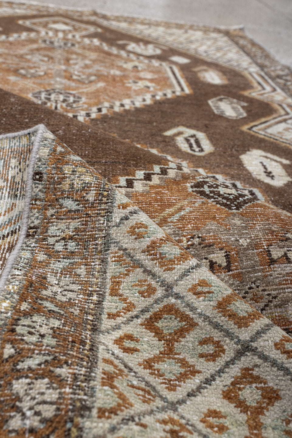 3' x 5' one-of-a-kind handmade antique Hamadan small size rug. Color palette: brown, ivory, camel, taupe, rust, charcoal