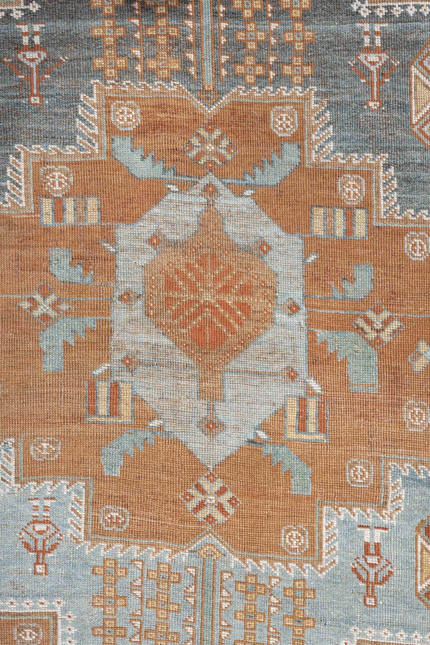 4' x 6' one-of-a-kind handmade antique Afshar small size rug. Color palette: blue, terra cotta, ivory, rust, camel, taupe