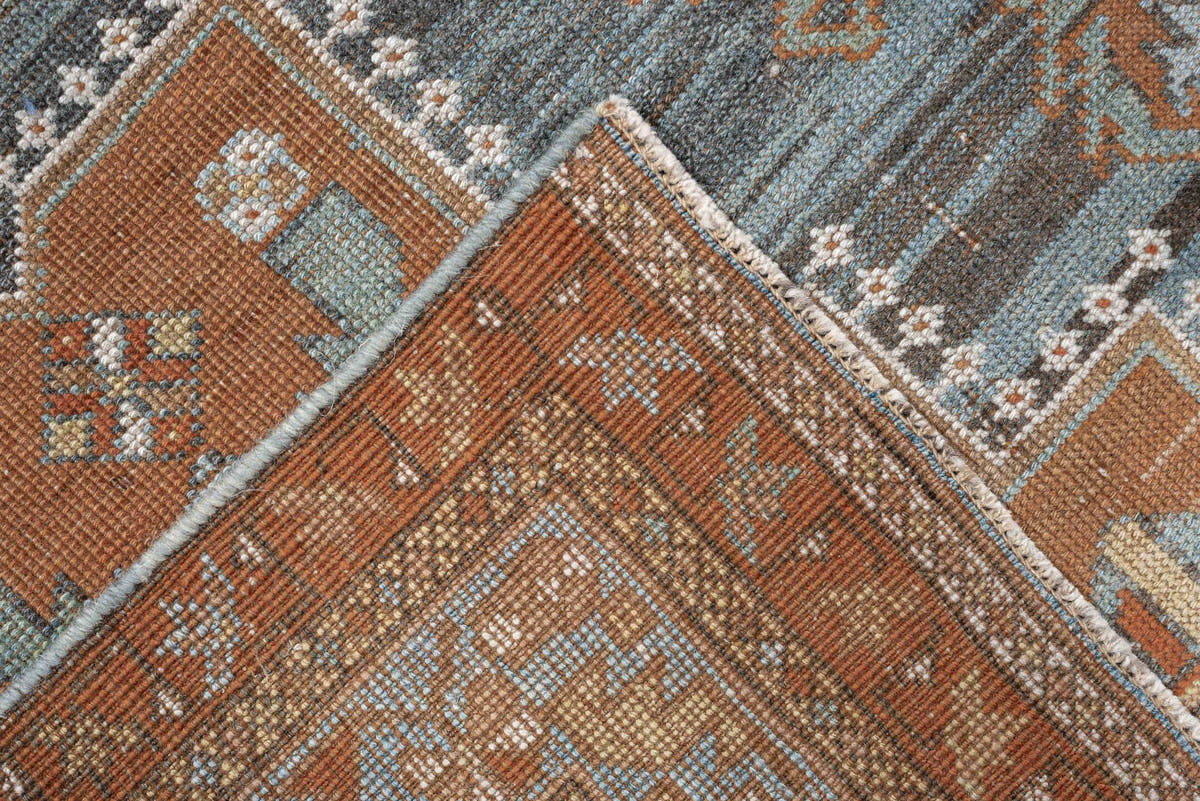 4' x 6' one-of-a-kind handmade antique Afshar small size rug. Color palette: blue, terra cotta, ivory, rust, camel, taupe