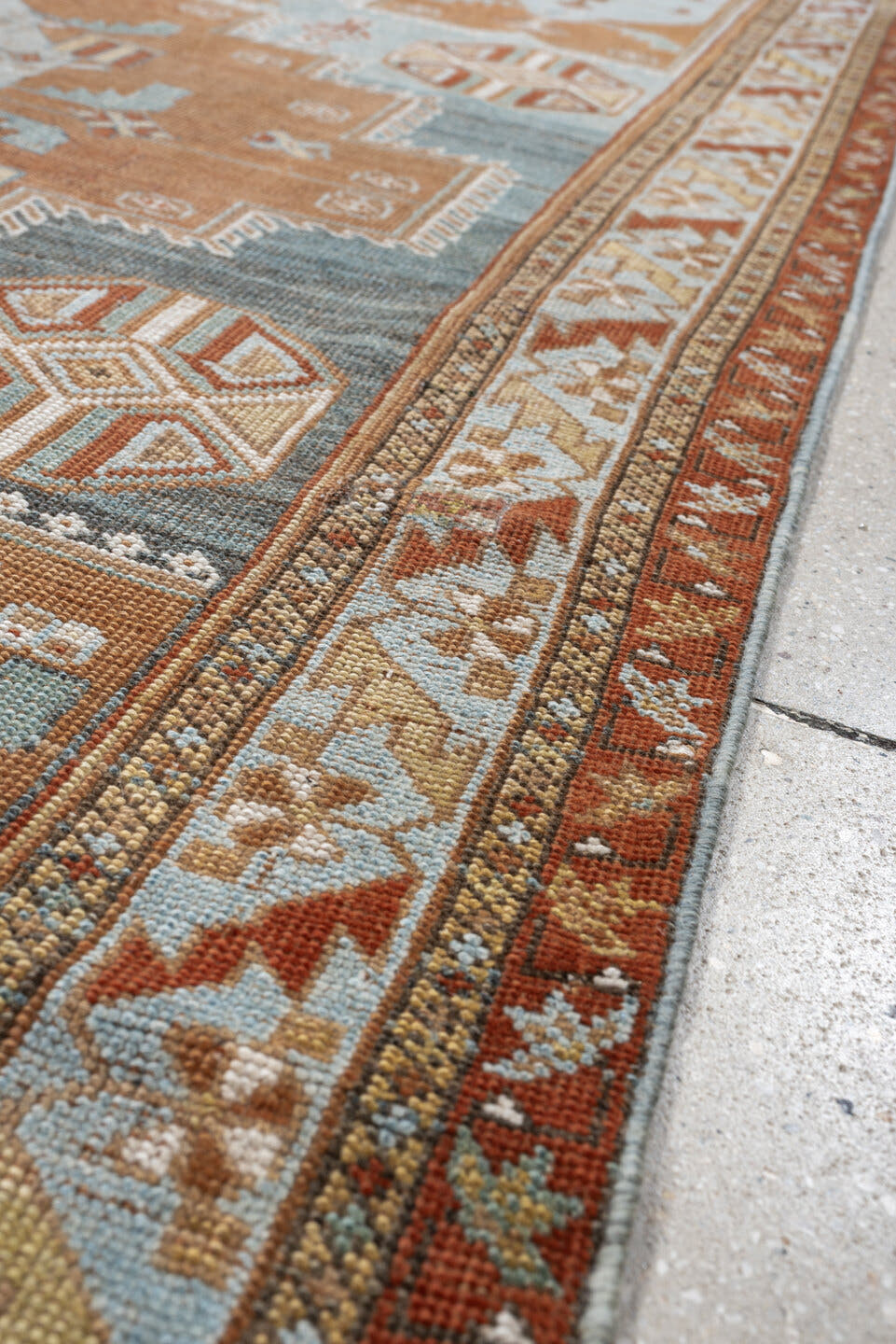 4' x 6' one-of-a-kind handmade antique Afshar small size rug. Color palette: blue, terra cotta, ivory, rust, camel, taupe