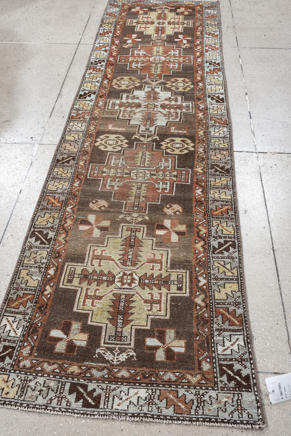 2' x 9' one-of-a-kind handmade antique Hamadan runner rug. Color palette: brown, ivory, rust, taupe, camel, charcoal