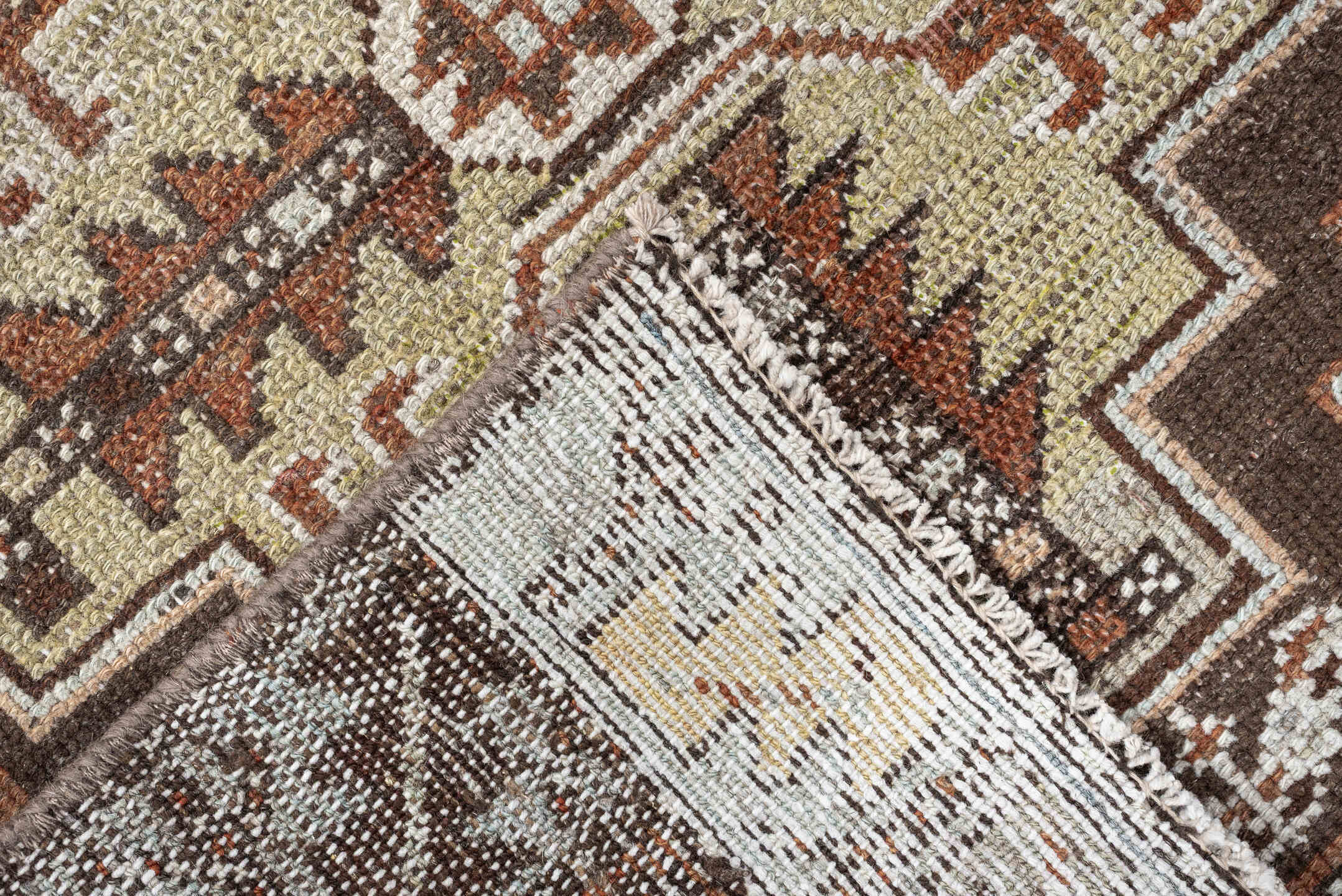 2' x 9' one-of-a-kind handmade antique Hamadan runner rug. Color palette: brown, ivory, rust, taupe, camel, charcoal