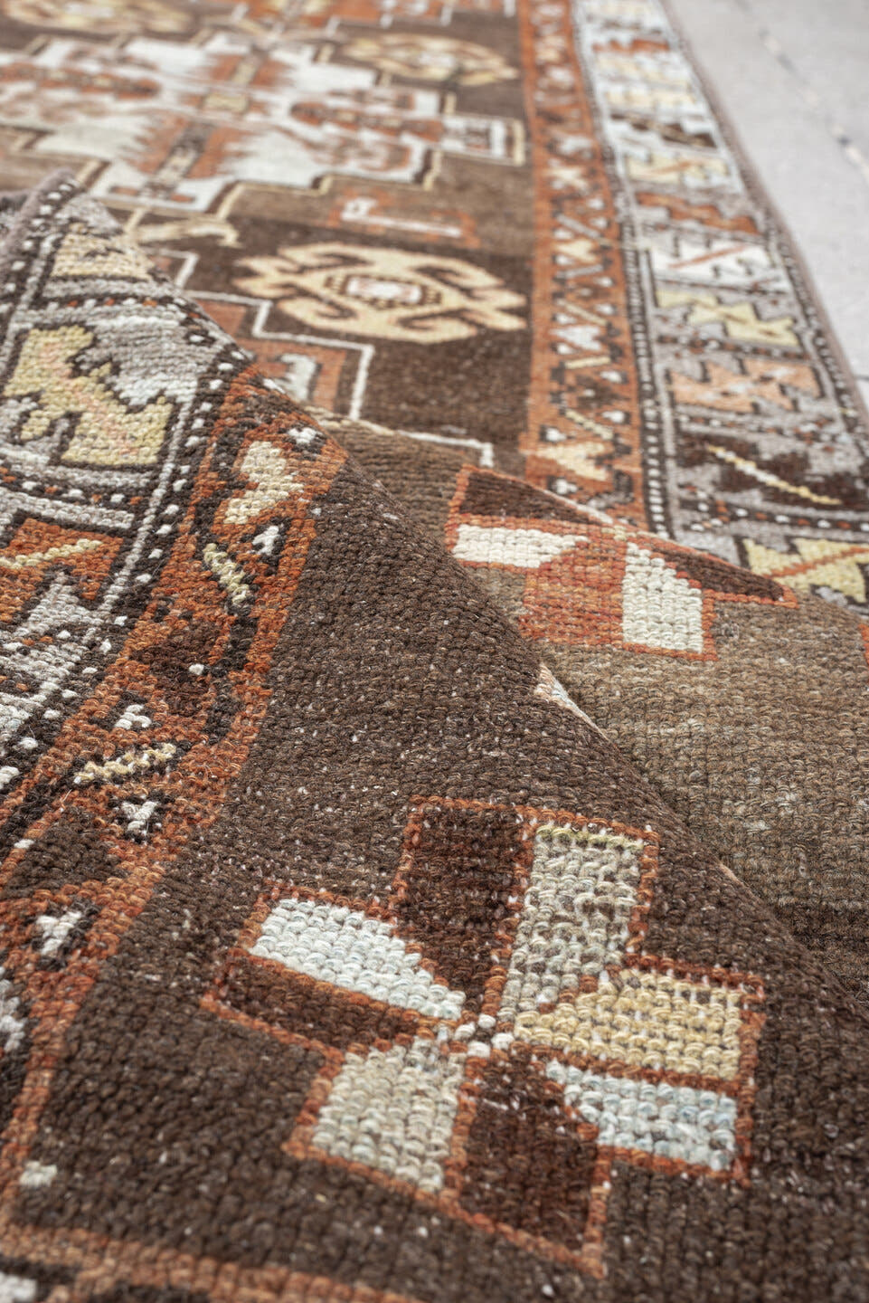2' x 9' one-of-a-kind handmade antique Hamadan runner rug. Color palette: brown, ivory, rust, taupe, camel, charcoal