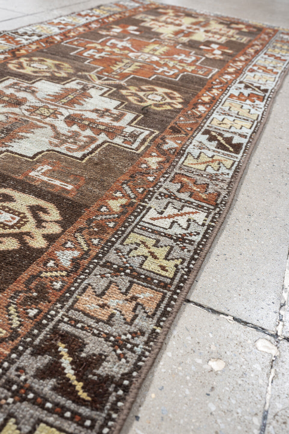 2' x 9' one-of-a-kind handmade antique Hamadan runner rug. Color palette: brown, ivory, rust, taupe, camel, charcoal