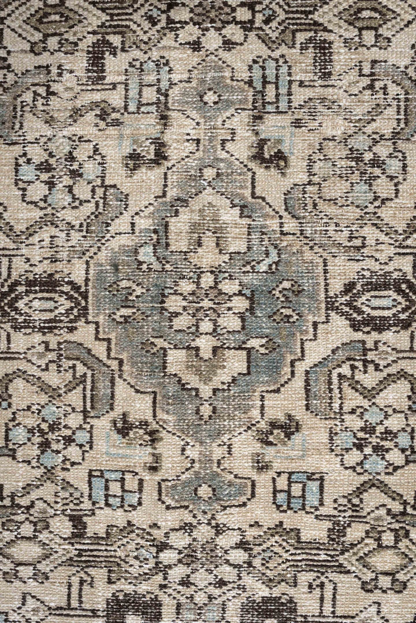 4' x 6' one-of-a-kind handmade antique Hamadan small size rug. Color palette: ivory, sky blue, charcoal, taupe, slate, cream