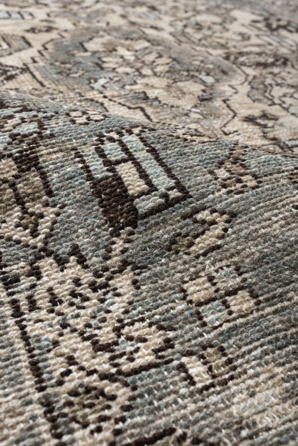4' x 6' one-of-a-kind handmade antique Hamadan small size rug. Color palette: ivory, sky blue, charcoal, taupe, slate, cream