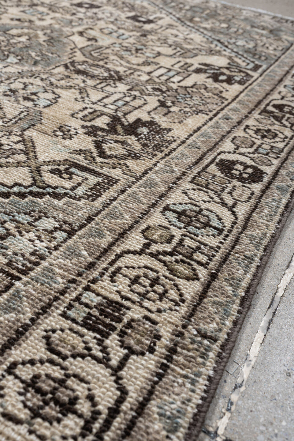 4' x 6' one-of-a-kind handmade antique Hamadan small size rug. Color palette: ivory, sky blue, charcoal, taupe, slate, cream