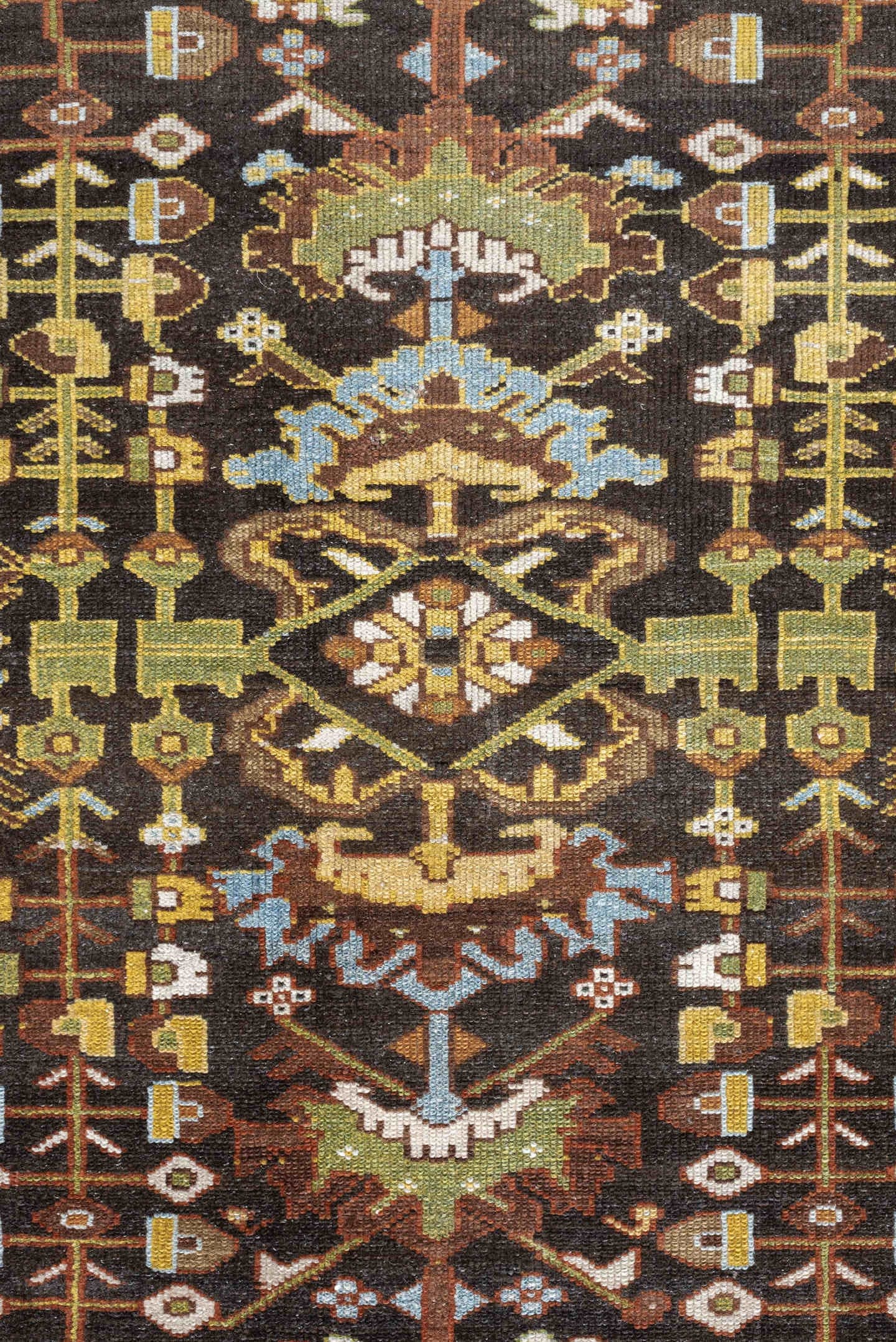 4' x 6' one-of-a-kind handmade antique Hamadan small size rug. Color palette: rust, brown, ivory, sky blue, sage, gold