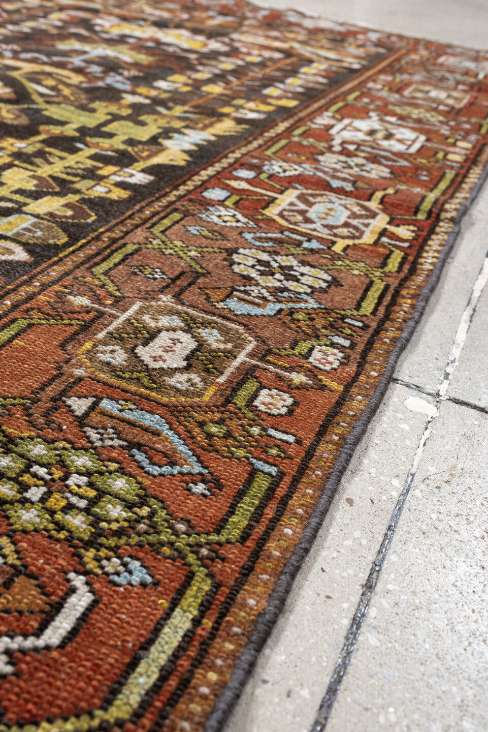 4' x 6' one-of-a-kind handmade antique Hamadan small size rug. Color palette: rust, brown, ivory, sky blue, sage, gold