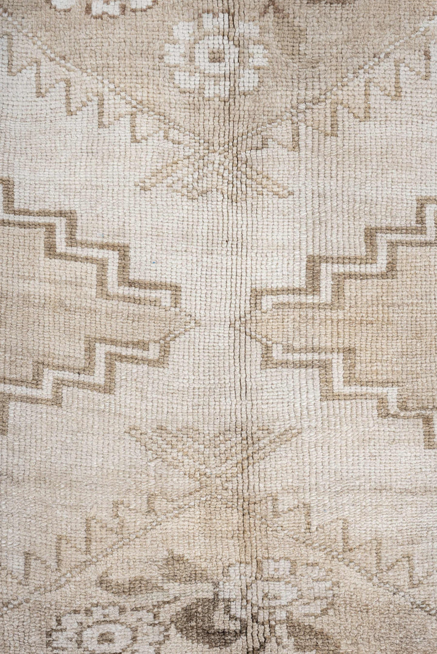9' x 11' one-of-a-kind handmade antique Kars large size rug. Color palette: ivory, beige, taupe, camel, sand, gray