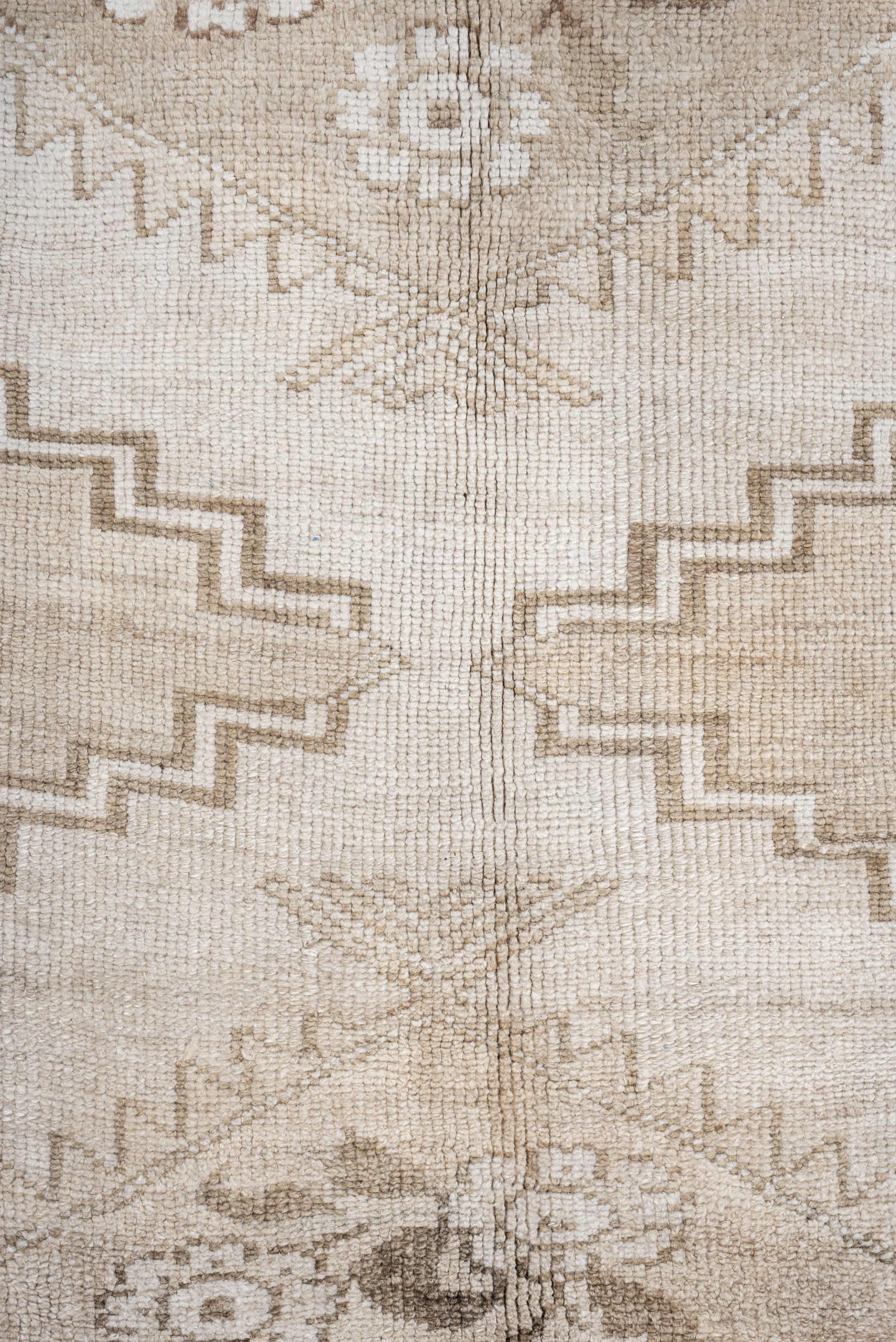9' x 11' one-of-a-kind handmade antique Kars large size rug. Color palette: ivory, beige, taupe, camel, sand, gray