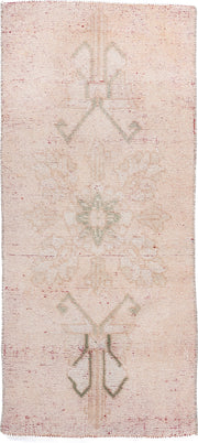 2' x 3' one-of-a-kind handmade vintage Oushak small size rug. Color palette: ivory, blush, sage, beige, rose, pink, green