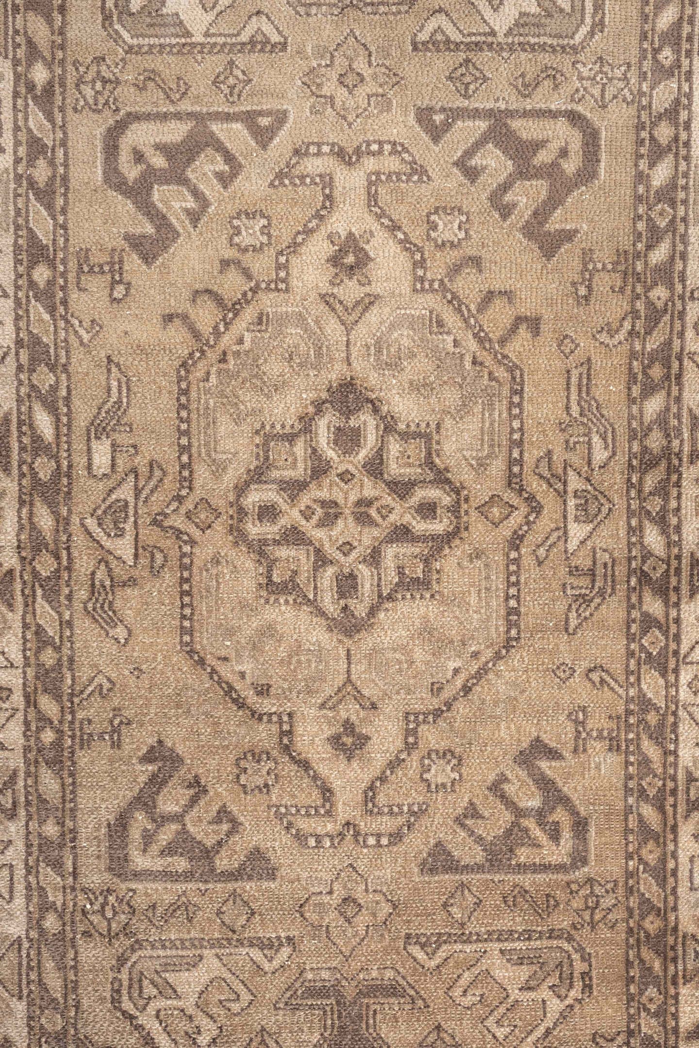 3' x 14' one-of-a-kind handmade vintage NW Persian runner rug. Color palette: taupe, camel, brown, ivory, greige, beige
