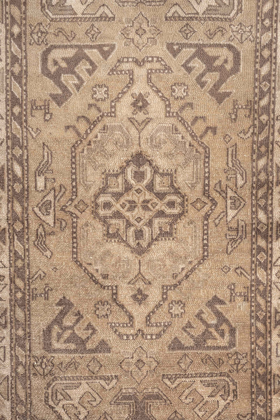 3' x 14' one-of-a-kind handmade vintage NW Persian runner rug. Color palette: taupe, camel, brown, ivory, greige, beige