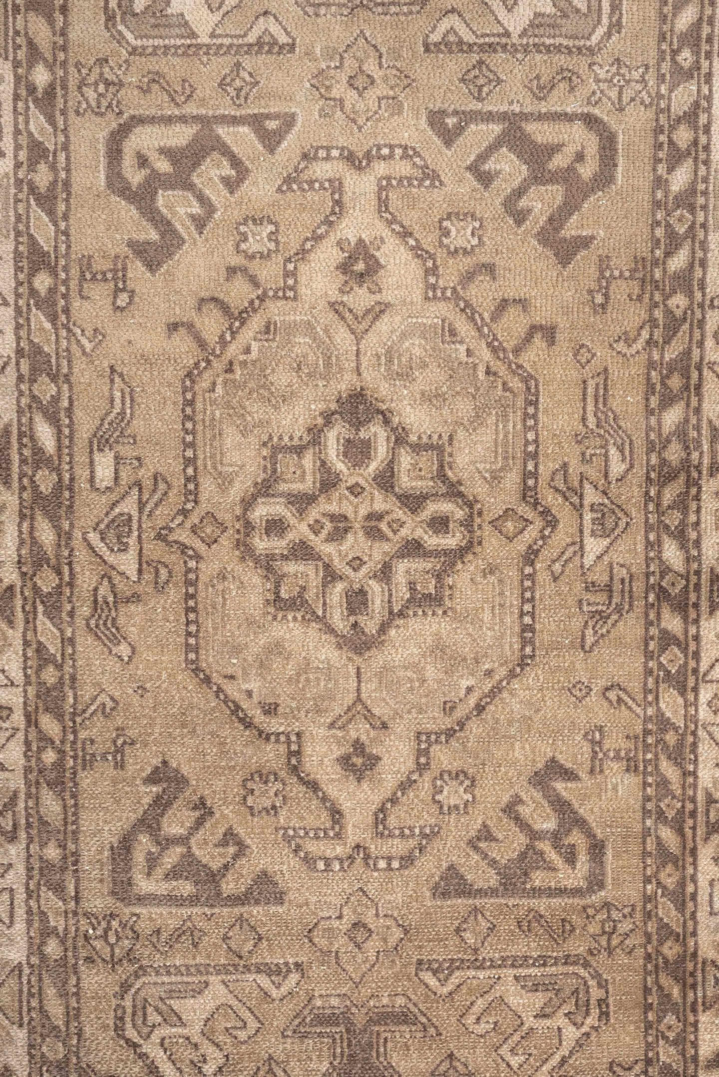 3' x 14' one-of-a-kind handmade vintage NW Persian runner rug. Color palette: taupe, camel, brown, ivory, greige, beige