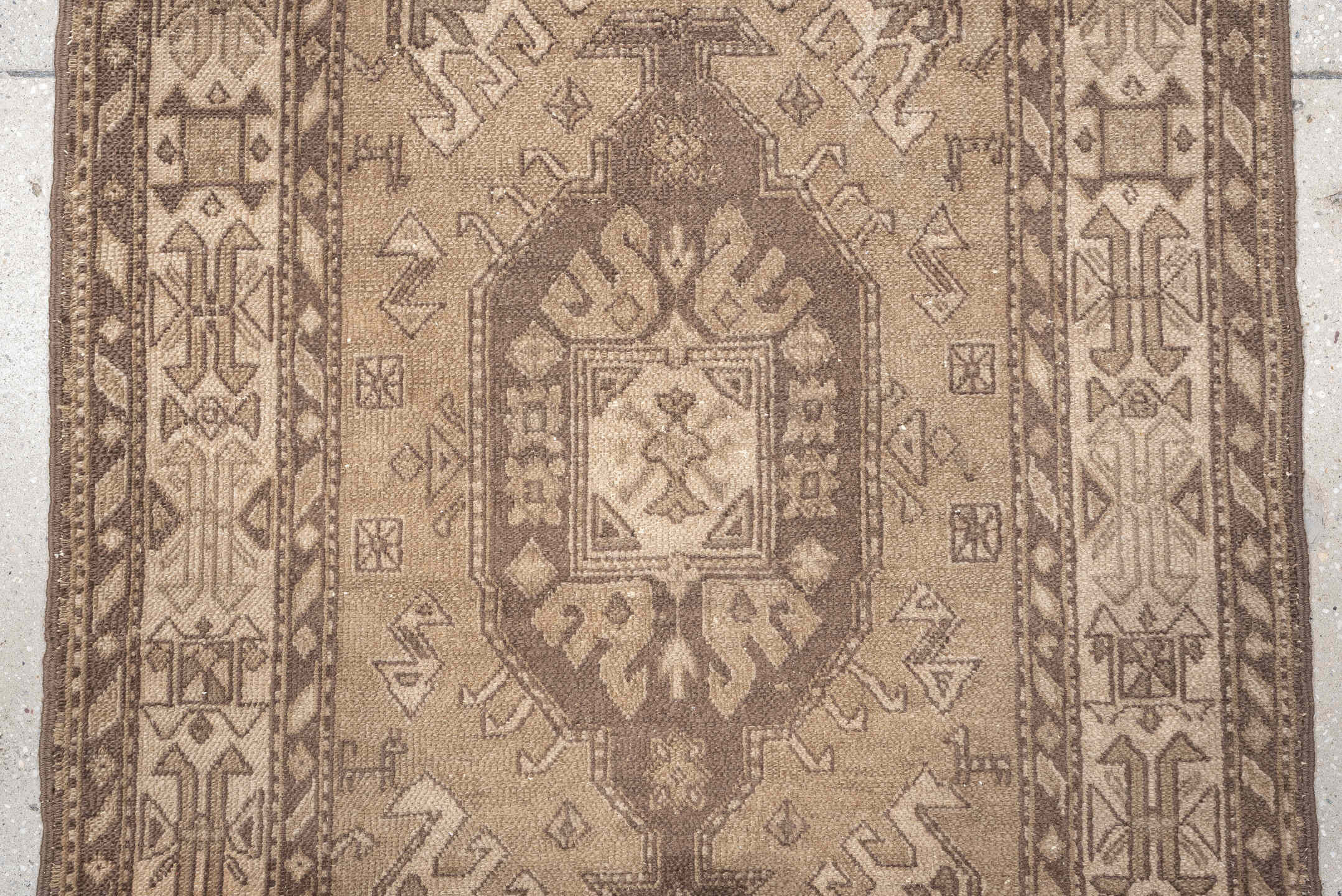 3' x 14' one-of-a-kind handmade vintage NW Persian runner rug. Color palette: taupe, camel, brown, ivory, greige, beige