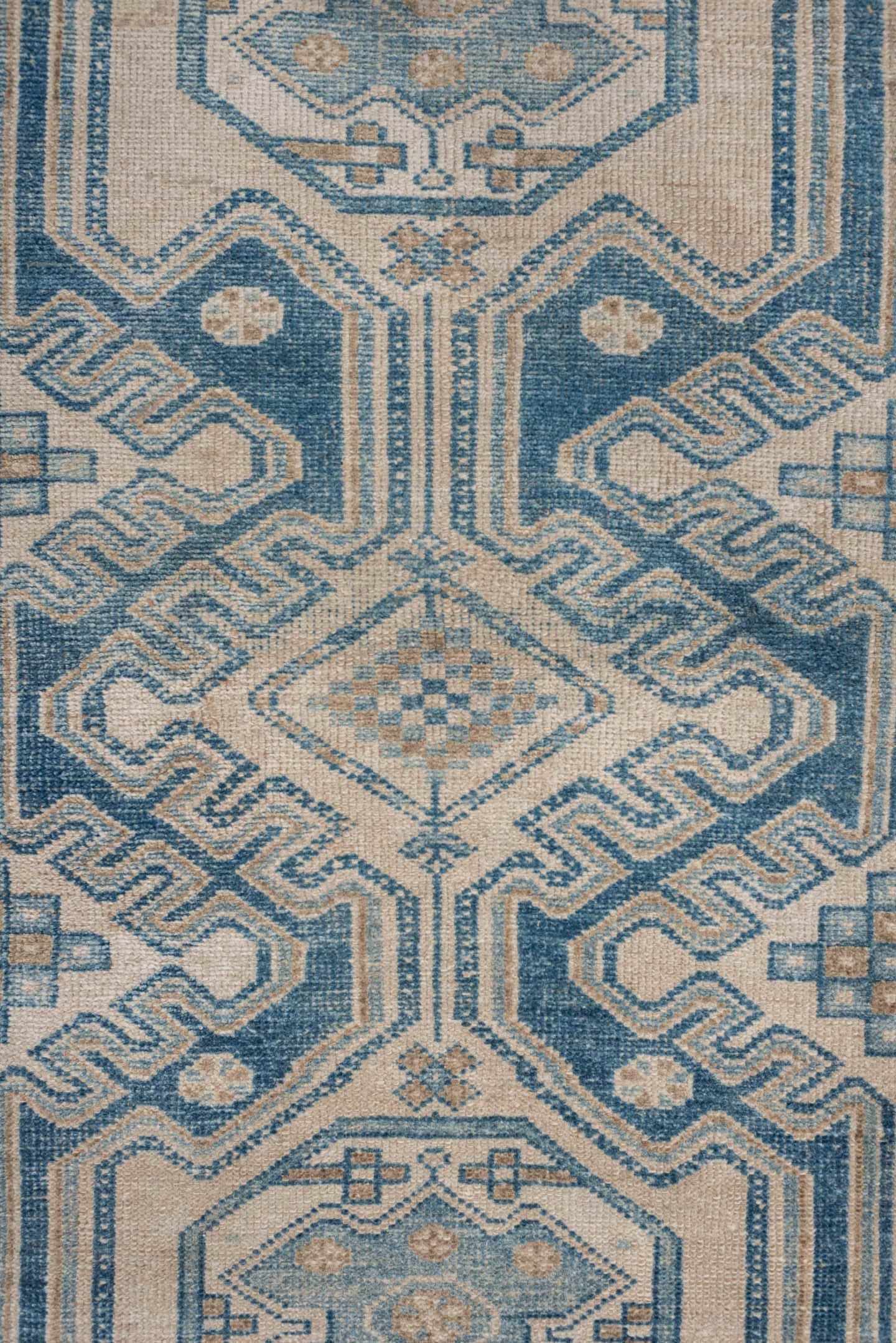 2' x 8' one-of-a-kind handmade antique Malayer runner rug. Color palette: ivory, sky blue, slate blue, taupe, camel