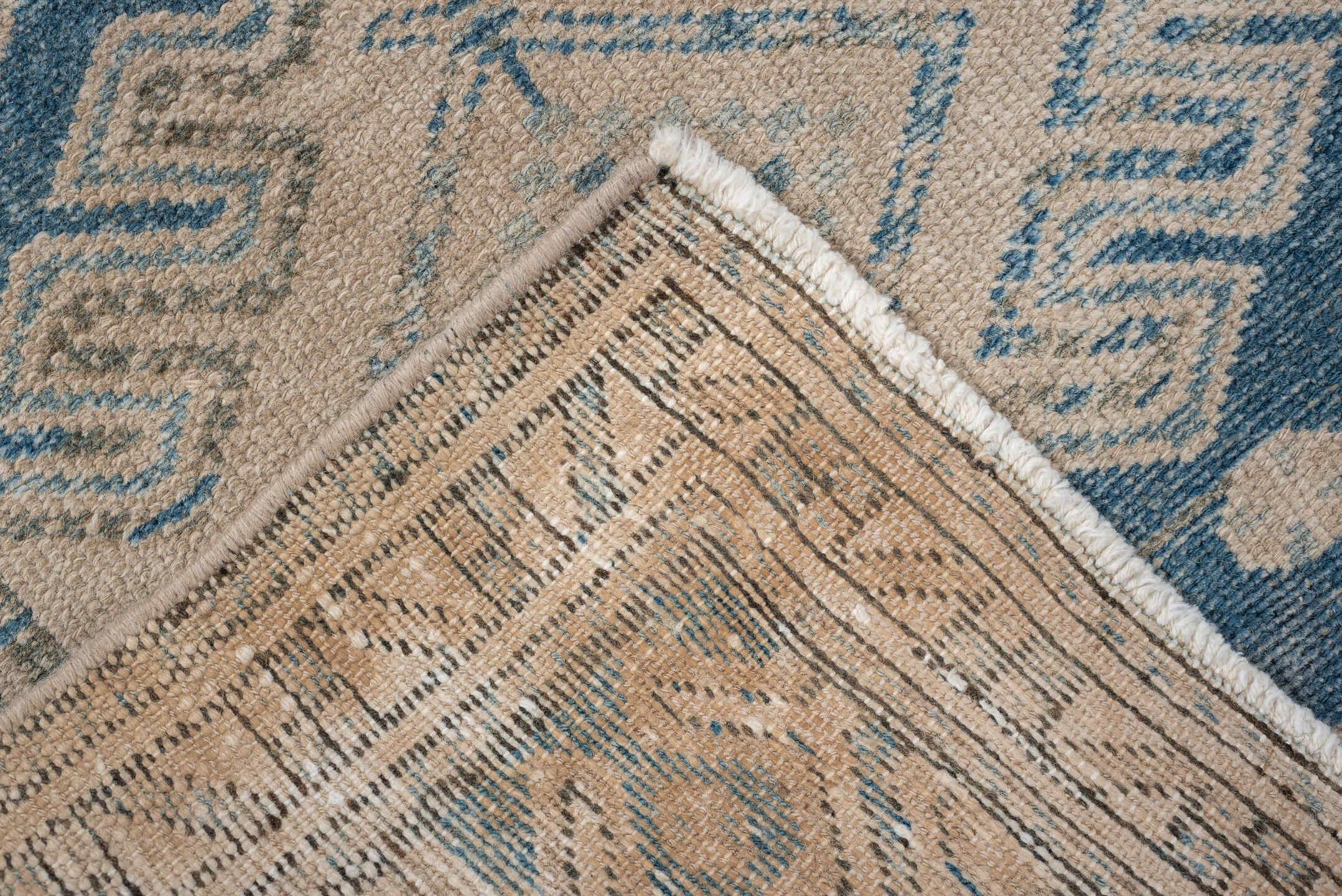 2' x 8' one-of-a-kind handmade antique Malayer runner rug. Color palette: ivory, sky blue, slate blue, taupe, camel