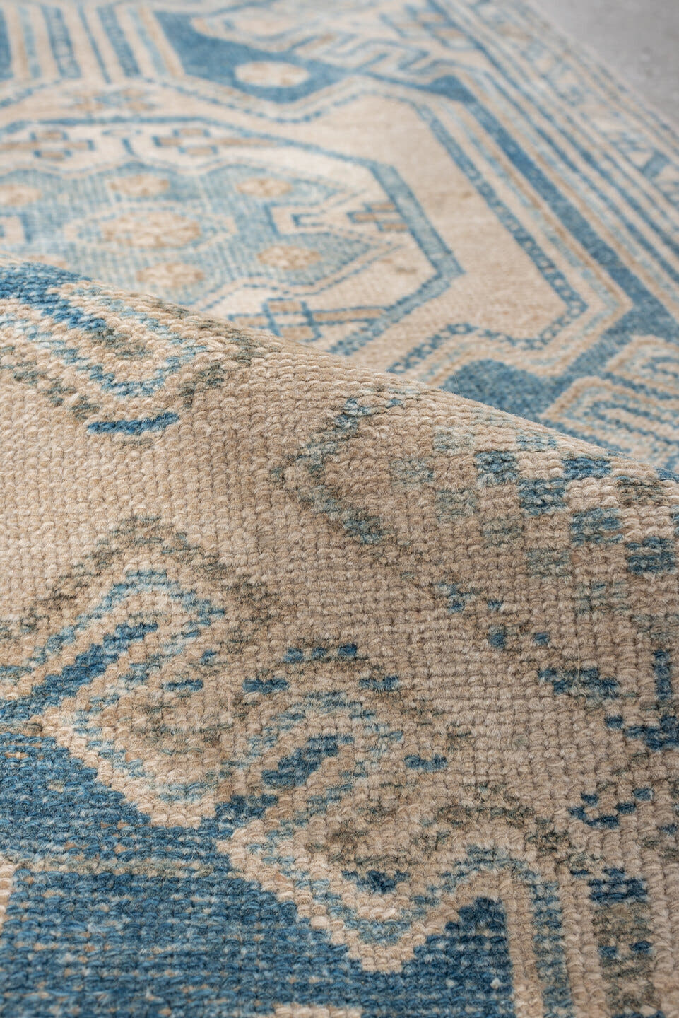 2' x 8' one-of-a-kind handmade antique Malayer runner rug. Color palette: ivory, sky blue, slate blue, taupe, camel