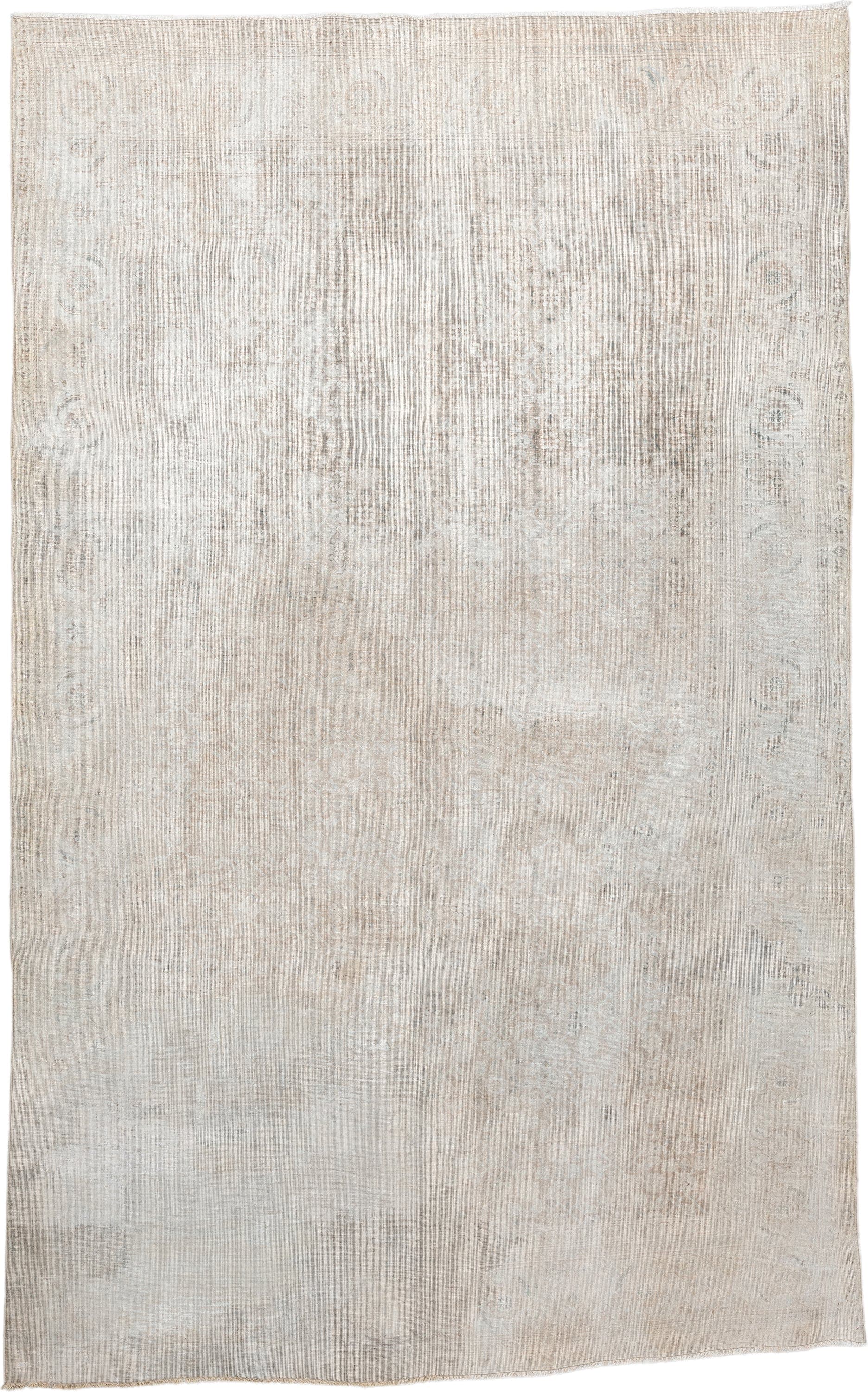 9' x 5' one-of-a-kind handmade vintage Tabriz rug. Color palette: ivory, taupe, beige, pale blue, cream, sand, light gray