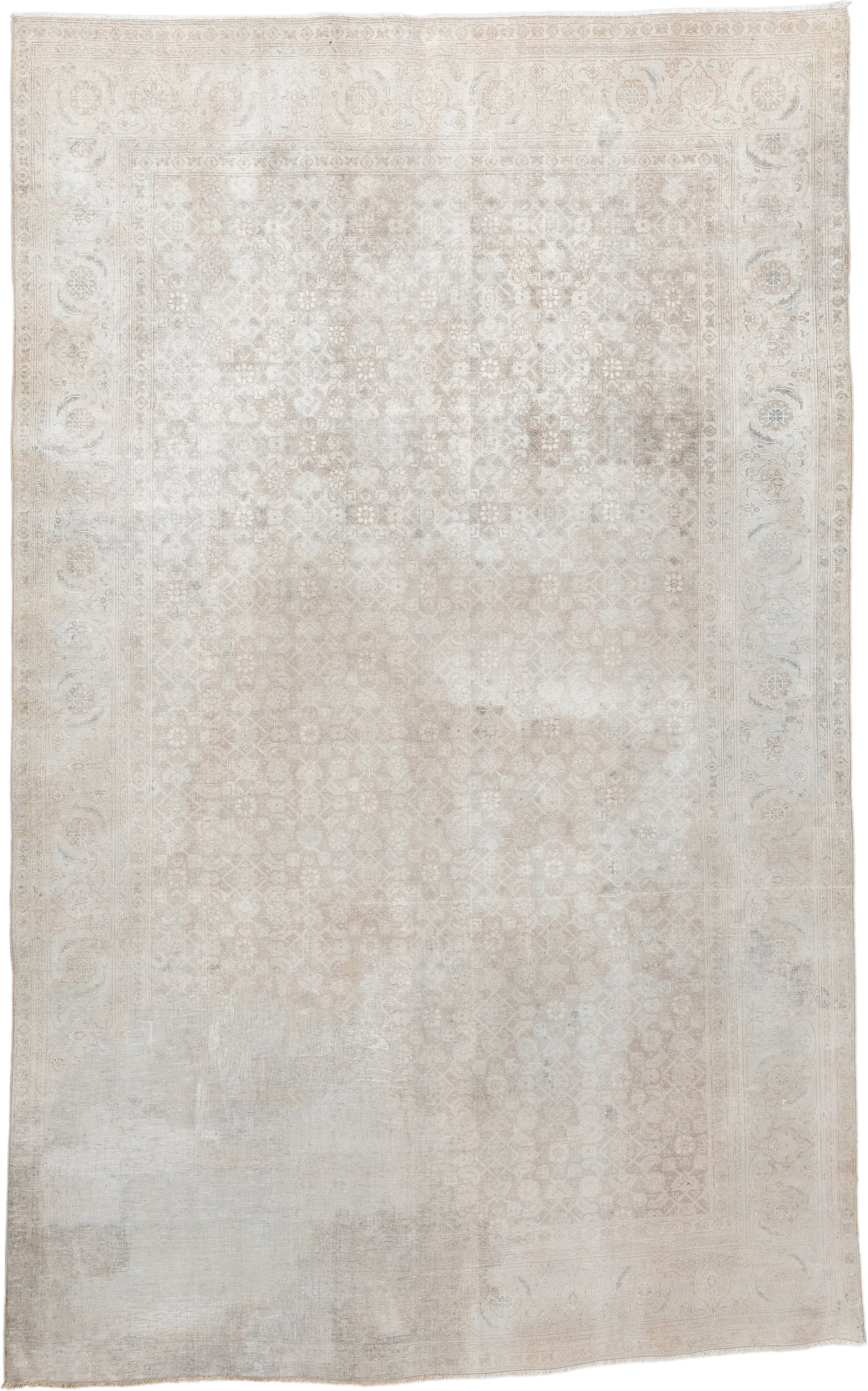 9' x 5' one-of-a-kind handmade vintage Tabriz rug. Color palette: ivory, taupe, beige, pale blue, cream, sand, light gray